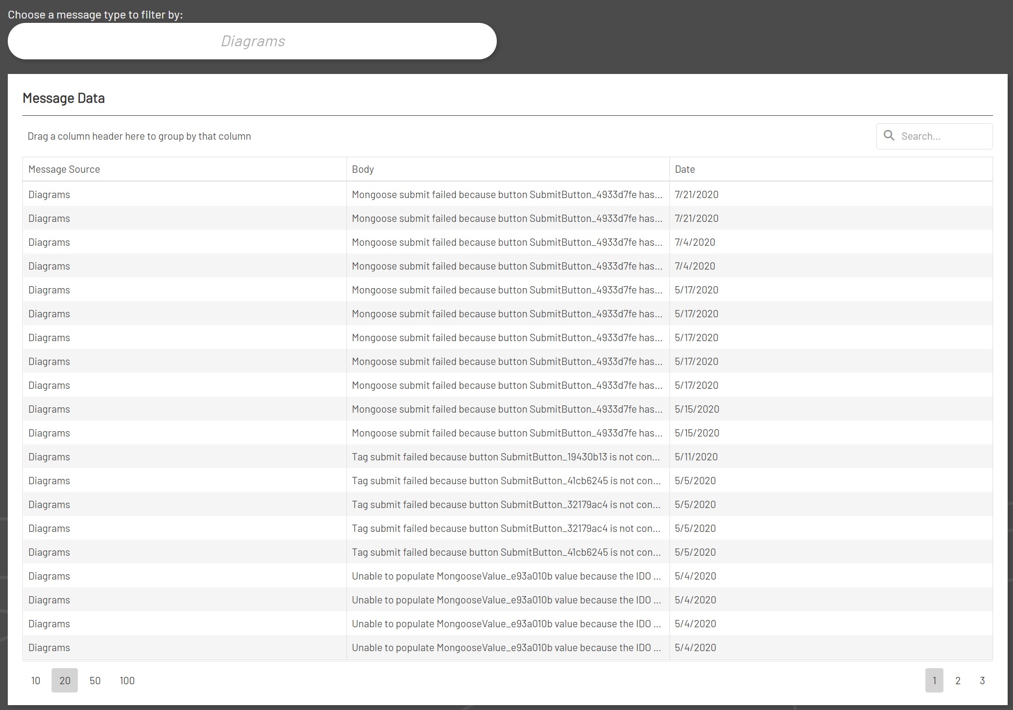Admin Message History Results