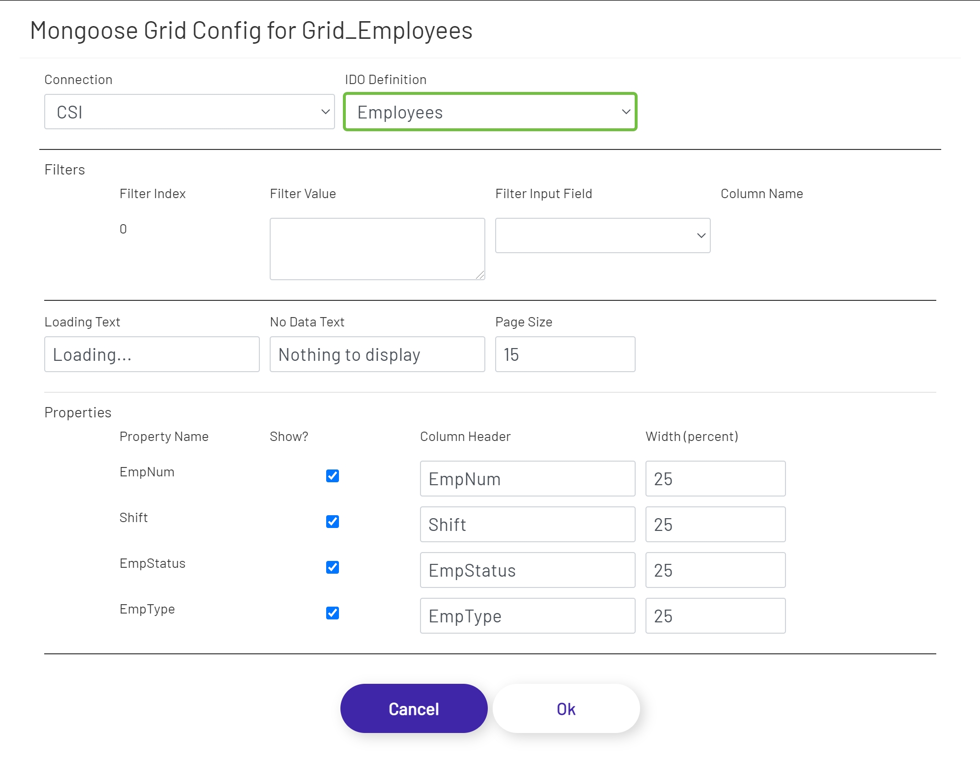 Mongoose Grid Config
