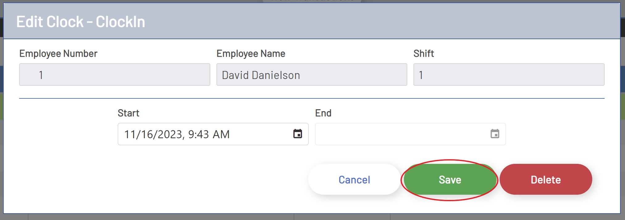 Save Clock Transaction
