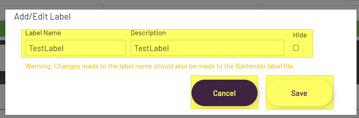 Edit Label Modal
