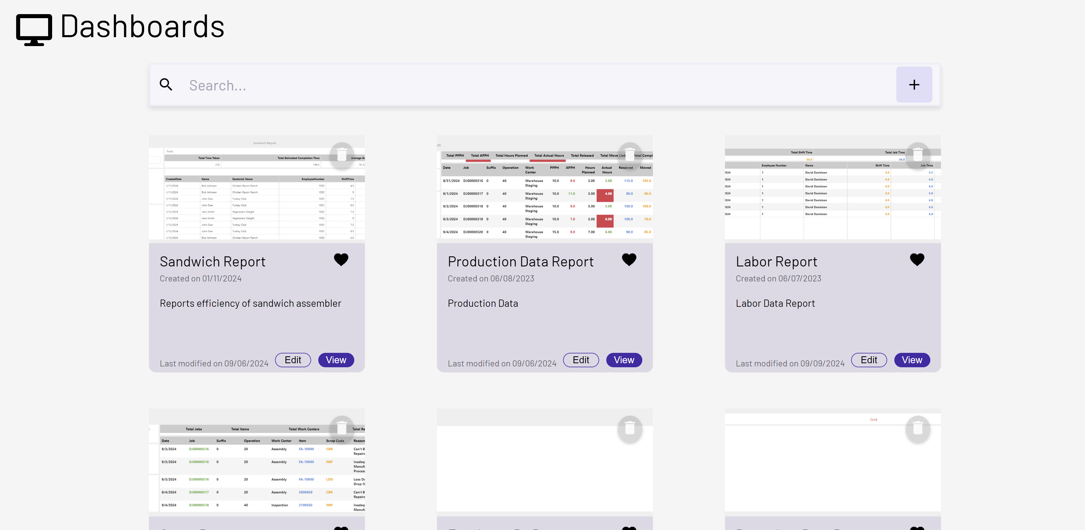 Dashboard Selection Screen