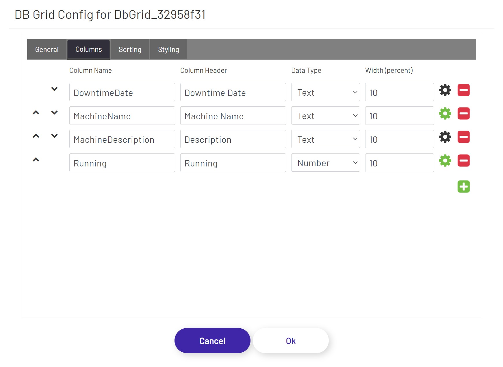 DB Grid Config Column