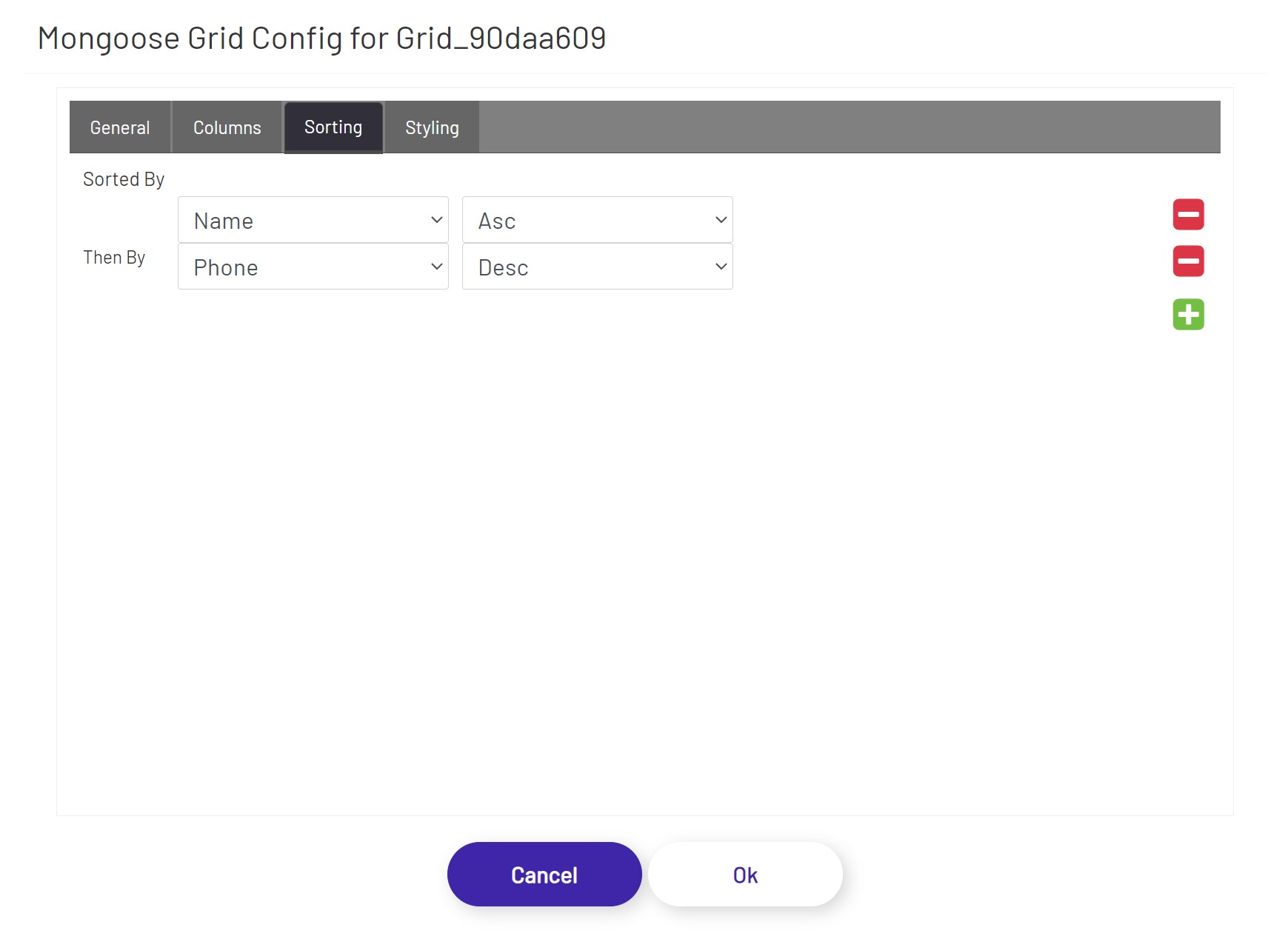 Mongoose Grid Config
