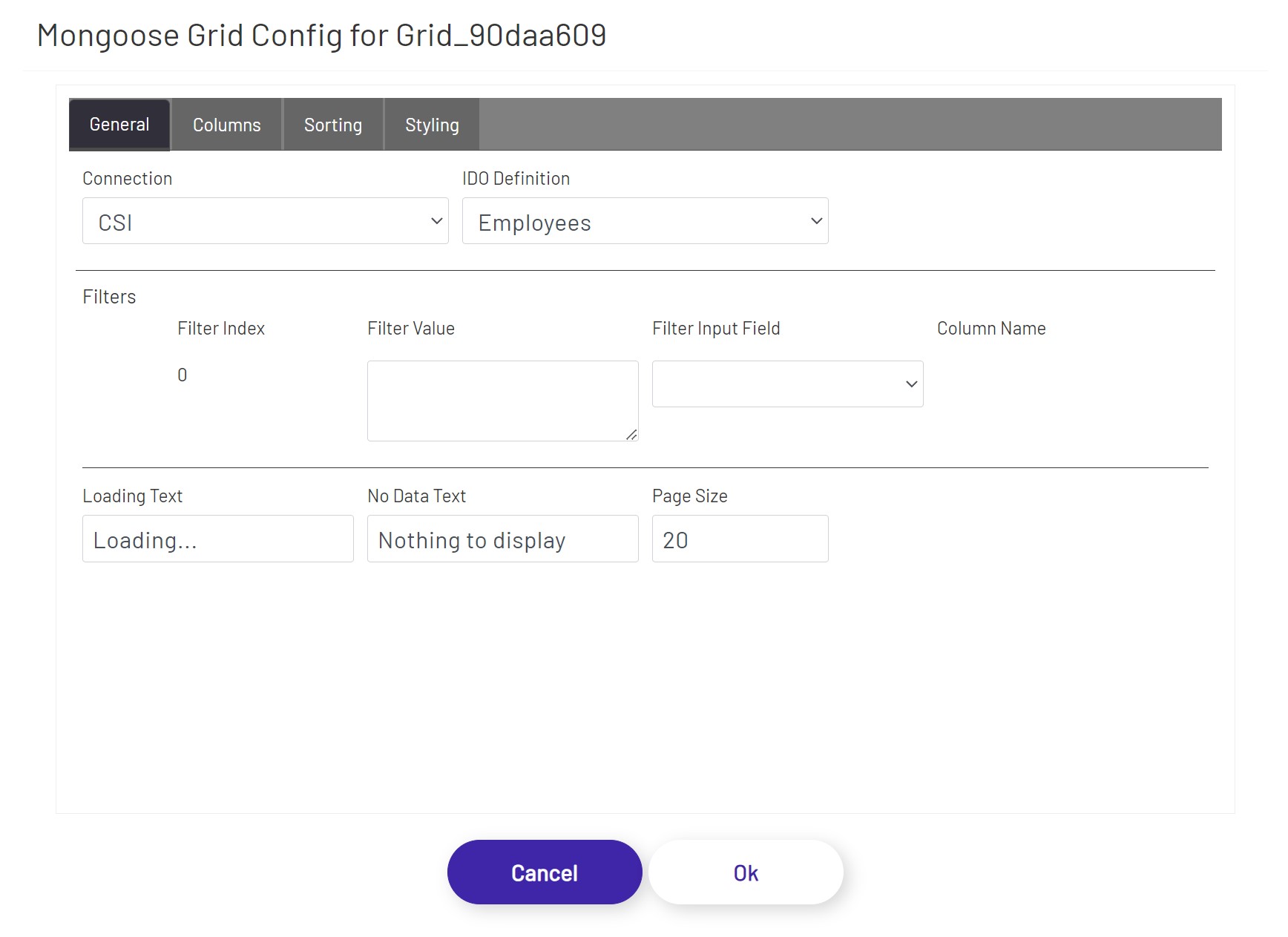 Mongoose Grid Config