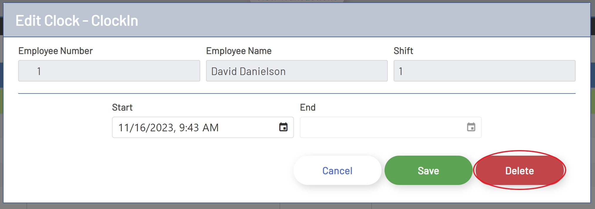 Delete Clock Transaction