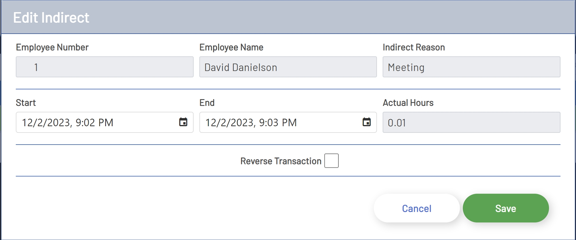 Indirect Transaction Edit