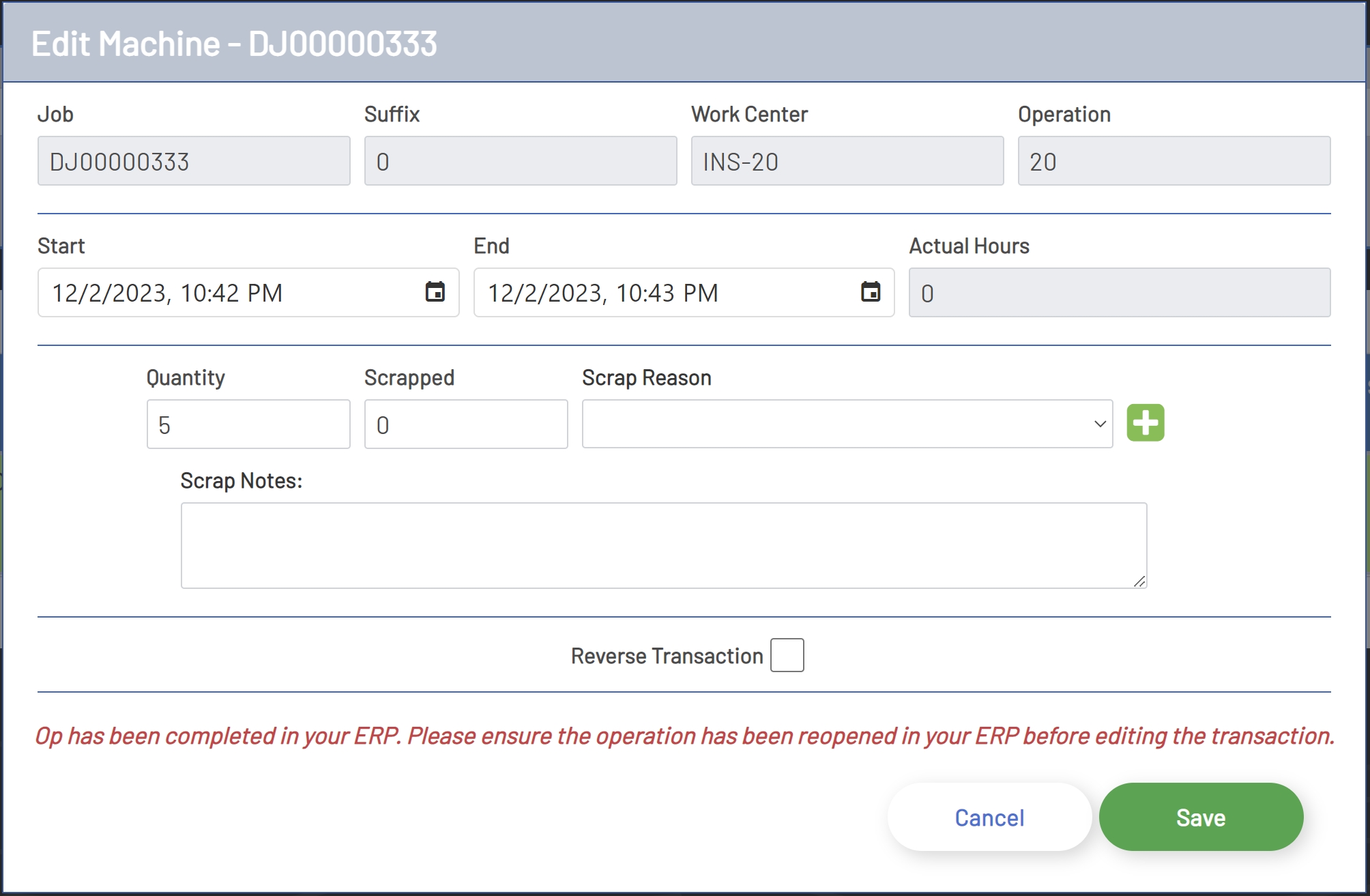 Machine Transaction Edit