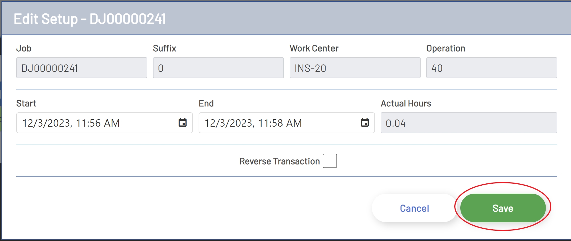 Save Setup Transaction