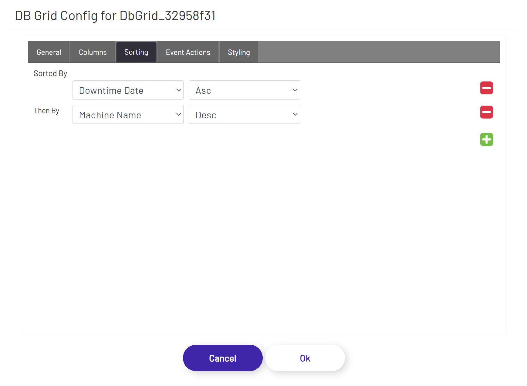 DB Grid Config Sorting
