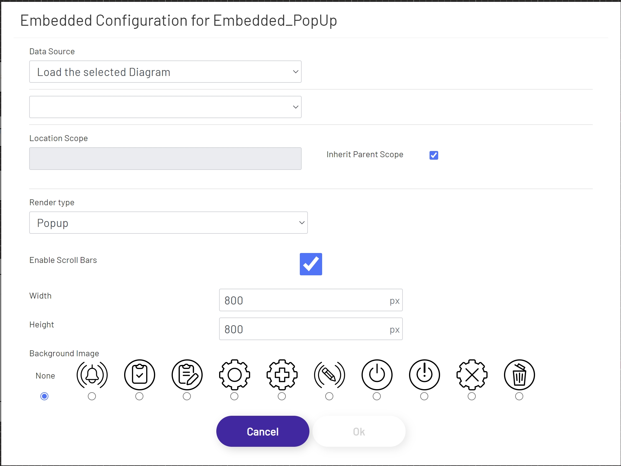 Popup Embedded Shape Config