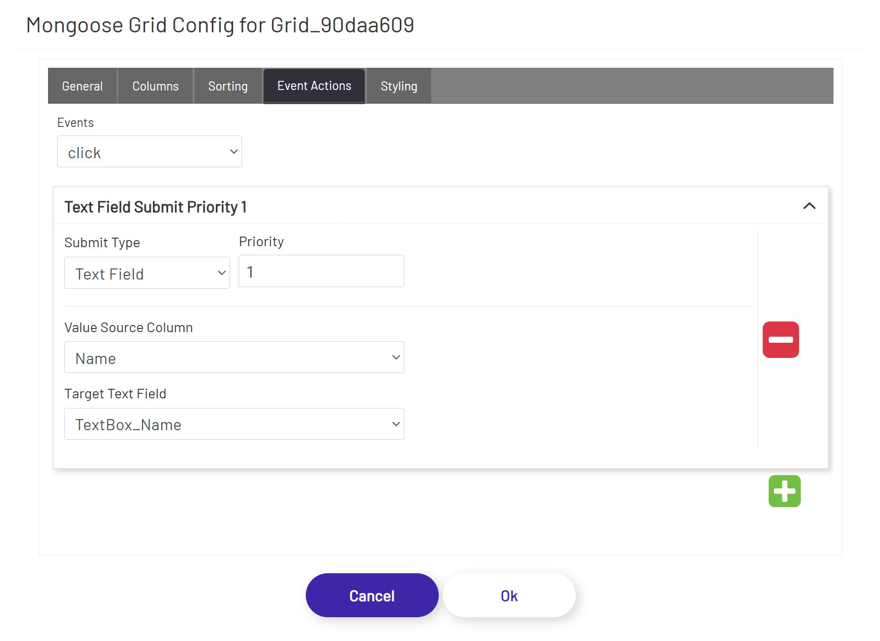 Mongoose Grid Config Event