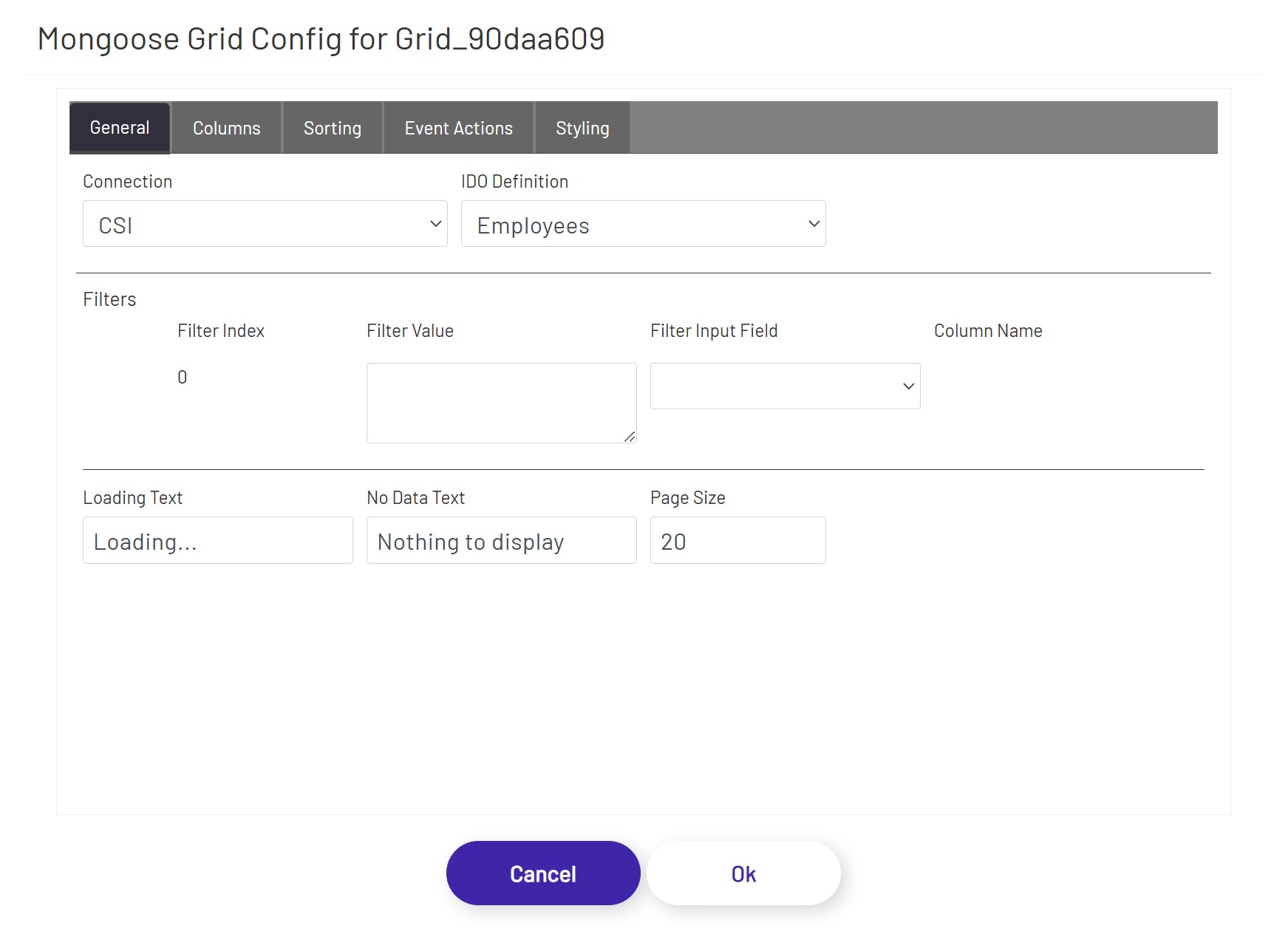 Mongoose Grid Config