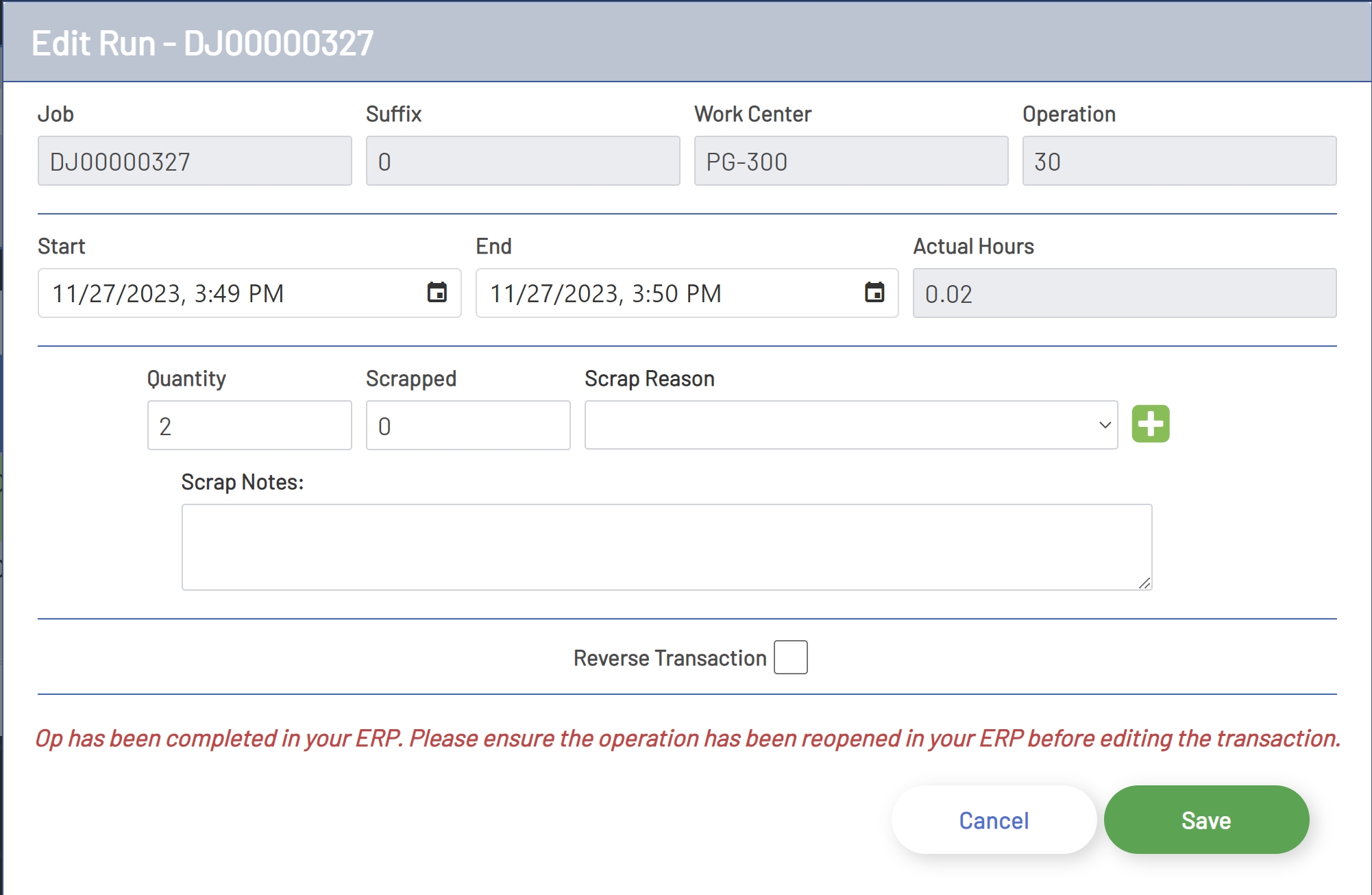 Run Transaction Edit