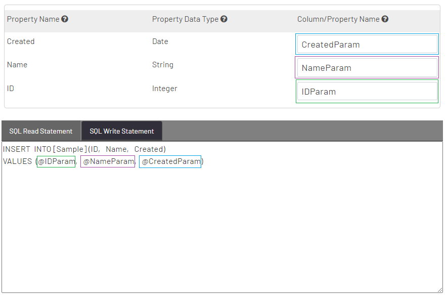 Property mapping section - write