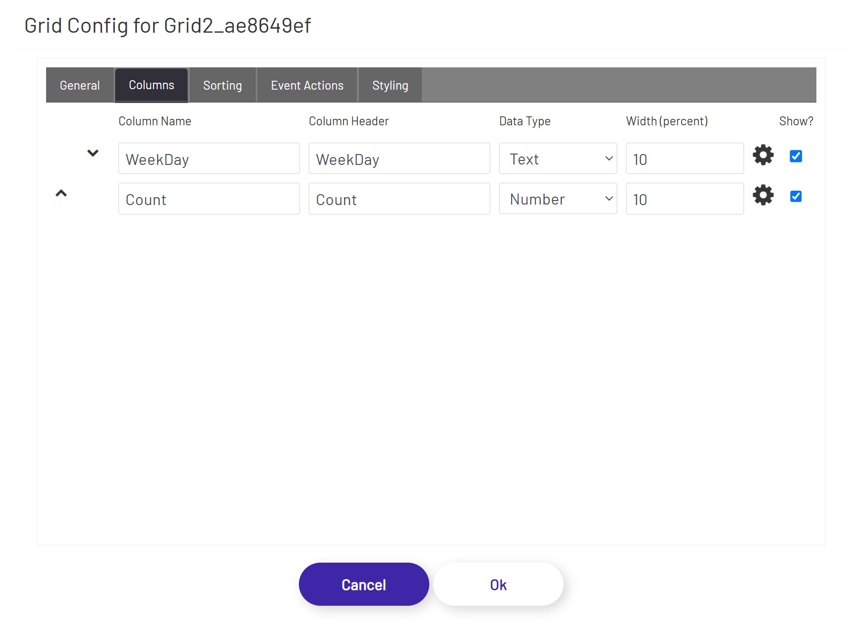 Unified Grid Config Column